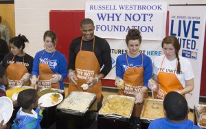 Russell Westbrook Hosts Two Thanksgiving Dinners for Underprivileged Families!